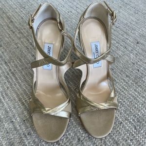 Jimmy Choo Gold and Nude Suede Heels